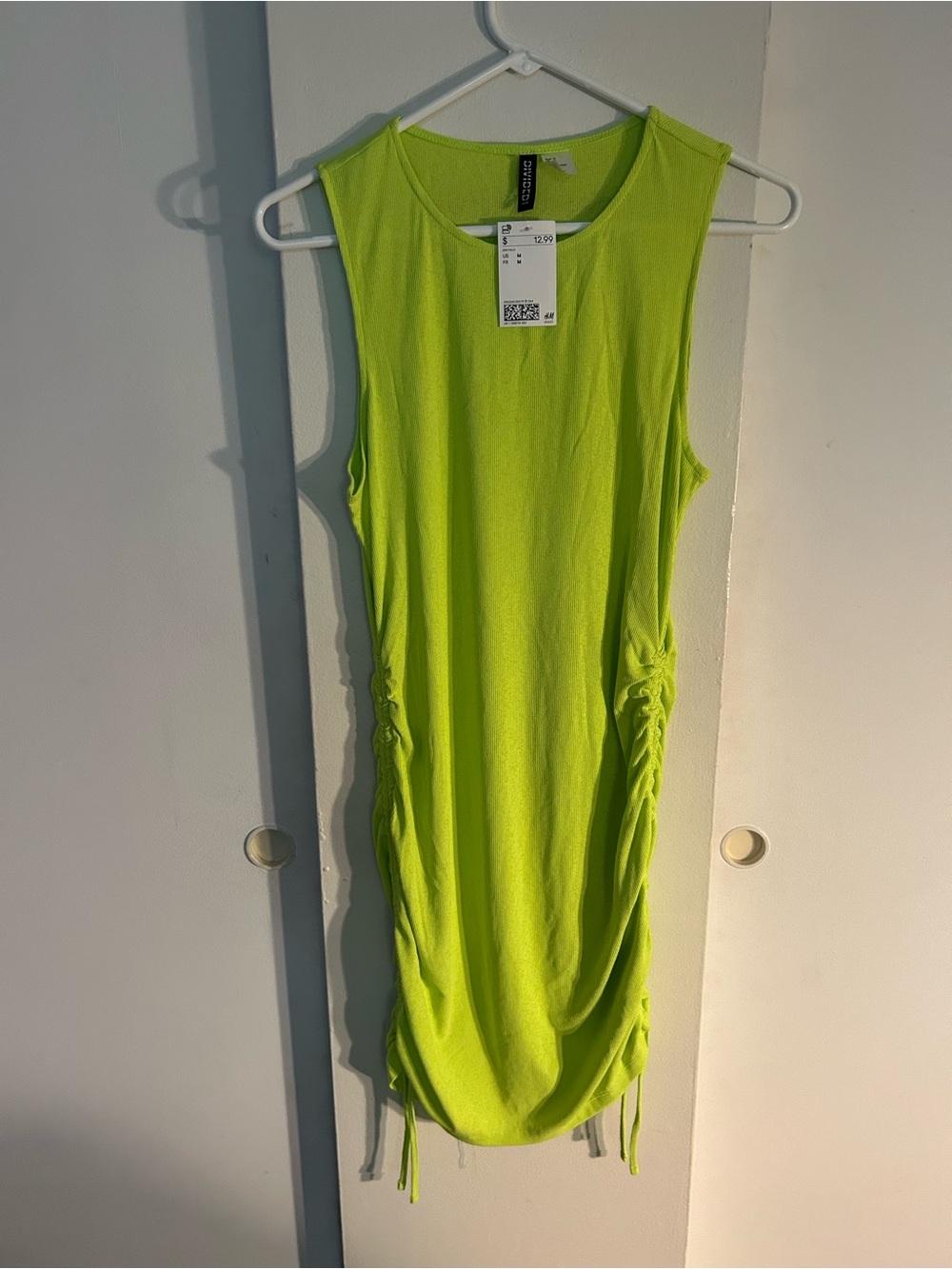 H&M Neon Lime Sleeveless Ruched Side Dress